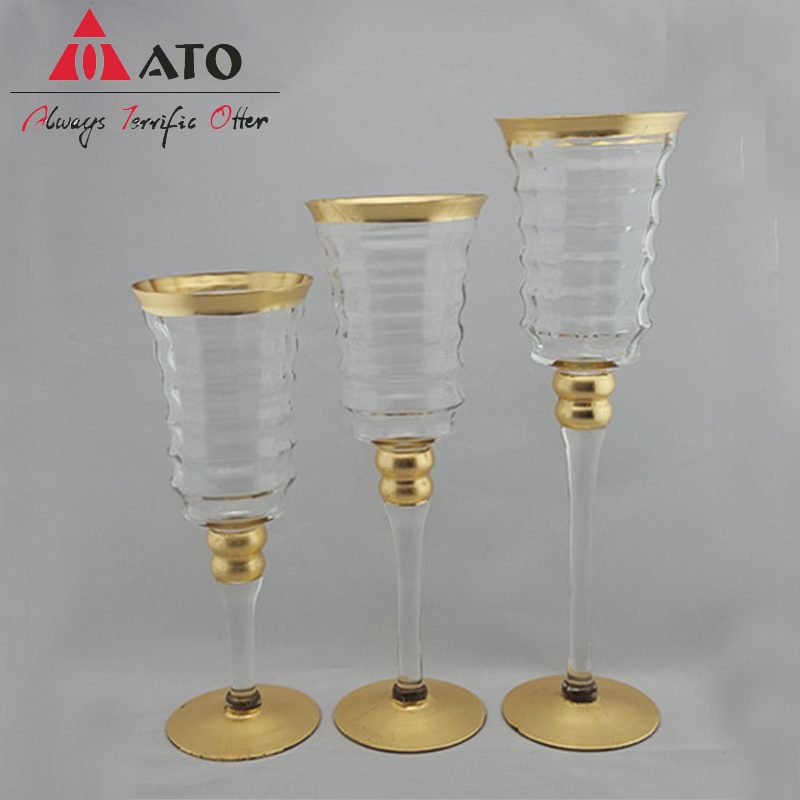 Electroplating golden decorative glass candle holder