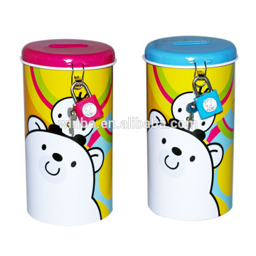Popular round coin bank with lock and key