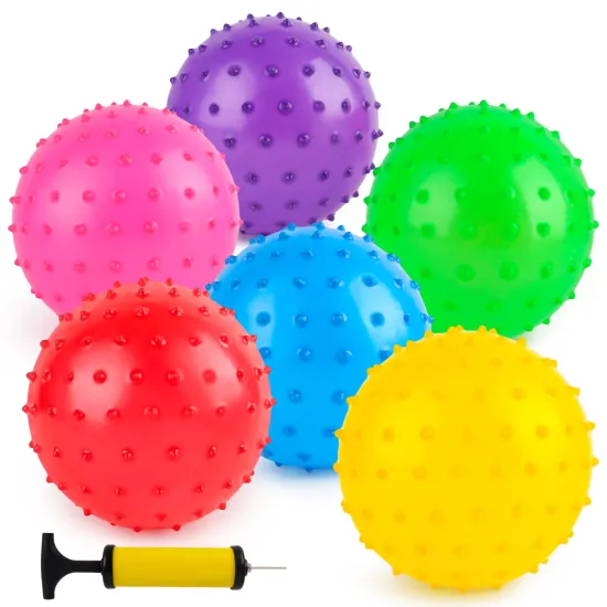 Relieve Stress with 6PCs Bounce Knobby Pump 6 Inch Sensory Spiky Massage Balls: Perfect for Babies and Toddlers