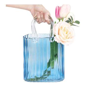 Clear Clear Blue Amber Ribbed Glass Bình ví với các sọc dọc