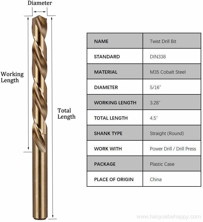 Cobalt Steel Twist Drill Bit Set of 5PCS