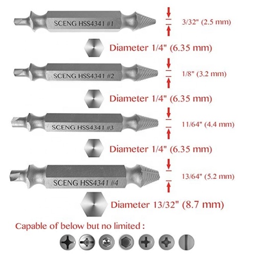 Juego de extractores de tornillos dañados y pelados de Essential Tools