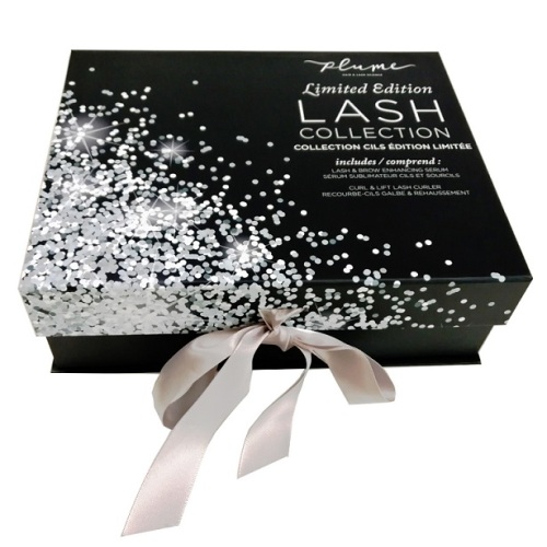 Beauty paper box packaging with ribbon closure