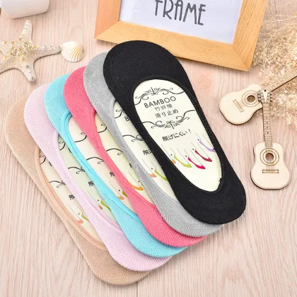 Bamboo Fiber Silicone Anti-Slip Invisible Boat Socks for Ladies