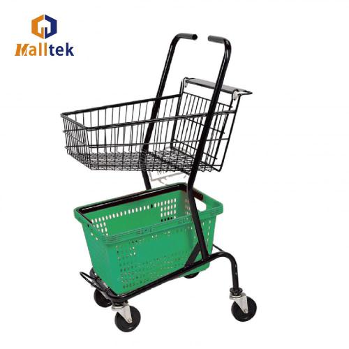 Double Layer Supermarket shopping Metal Basket Trolley