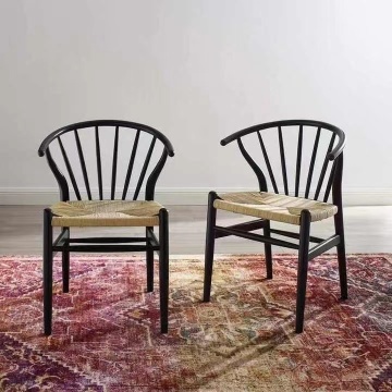Wooden Rattan Wicker Dining Chairs with Soft Cushions for Kitchen and Restaurant