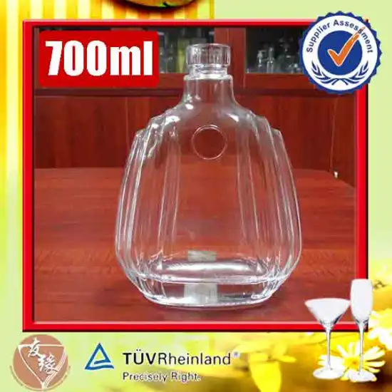 Export premium embossed empty quality glass spirit bottles 700 ml