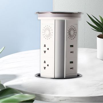 Versatile IP65 WiFi Smart Motorized Pop-Up Power Socket with Bluetooth Speaker and Wireless Charger