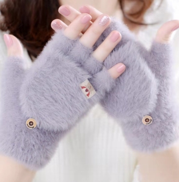 Half-Finger Plush Gloves: Perfect Winter Clamshell Knit Accessories for Warmth and Style