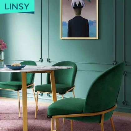 Linsy Italian Marble Dining Table Set with Chairs, Gold Stainless Steel LS147R1-A