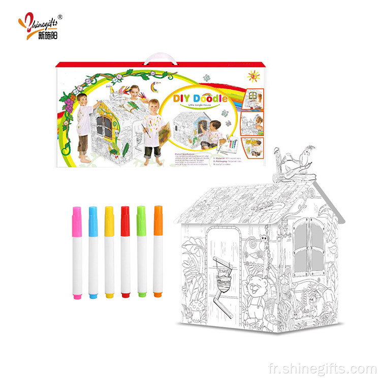 Maison de jouets en carton doodle de tente de diy