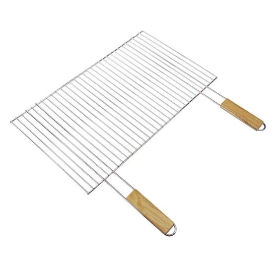 Stainless Steel Large Wire Grill Net BBQ Mesh Barbecue Grilling Cooling Rack with Wooden Handle