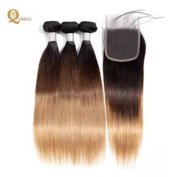 3 Tone Color Ombre Hair 1b/4/27 Closure With Human Hair Weave Bundles Ombre Hair Extensions
