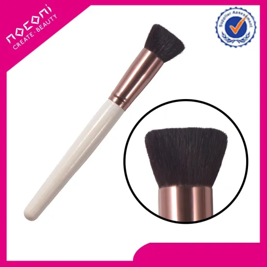 Noconi Wholesale Custom Nylon Hair Rose Golden Aluminum Ferrule Flat Blush Makeup Brush