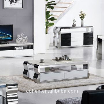 european design modern mdf stainless steel marble top coffee table
