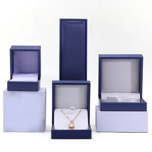 Luxury Blue Leather Ring and Necklace Jewelry Box
