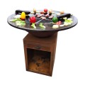 Corten steel fire pit with BBQ grill