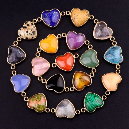 Yellow Jade Love Heart Double Hole Gold Connector for DIY Making Jewelry