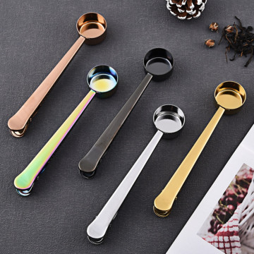 Stainless Steel Coffee Bean Scoop Measuring Spoon with Bag Sealing Clip