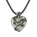 Green Aventurine Heart Antique Silver Dragon Gemstone Pendant (32x42mm) Necklace 45cm Black Cord