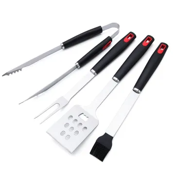 Outdoor Barbeque Accessories Stainless Steel 4-Piece Set Fork Shovel Clip Brush BBQ Set Grill Tool