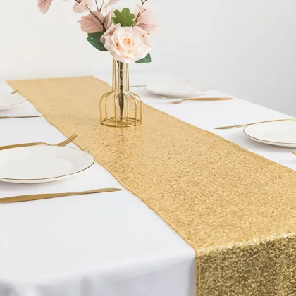 Wholesale Hotel Wedding Banquet Party Home Christmas Decoration Polyester Square Embroidered Sequin Table Flag