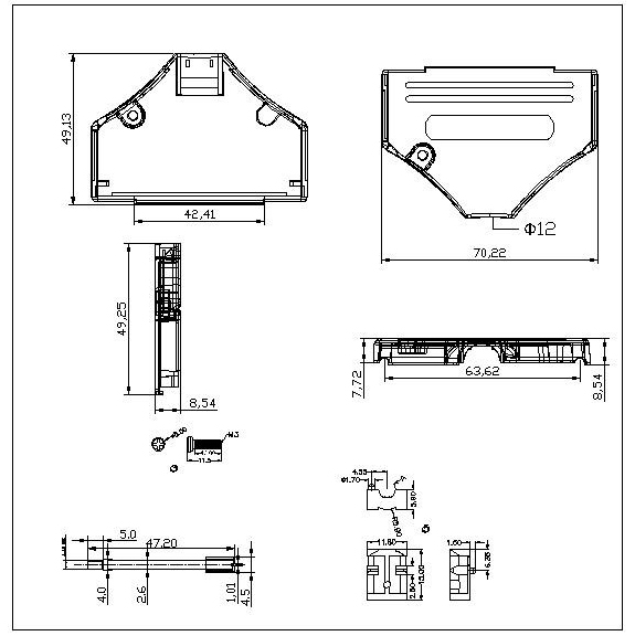 DBZY-37XX1 D-SUB METAL HOODS,37P, Y TYPE,LONG SCREW 