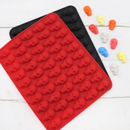 1187 Factory Free Sample: 50 Hole Gummy Skeleton Skull Shape Silicone Resin Mold & Chocolate Molds Ice Cube Trays