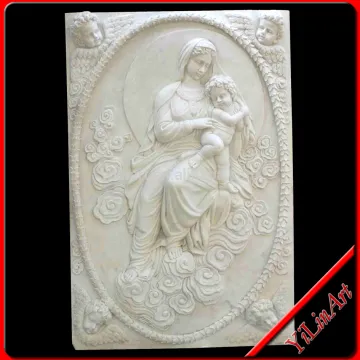 Marble Stone Wall Relief With Mother And Son Statue