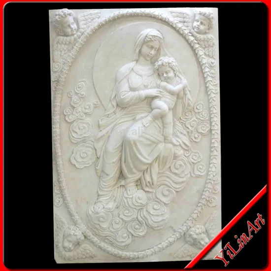 Marble Stone Wall Relief With Mother And Son Statue