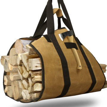 Large Heavy Duty Waxed Canvas Firewood Carrier Bag for Fireplace and Camping