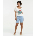 Blusa feminina de manga curta feminina com estampa floral