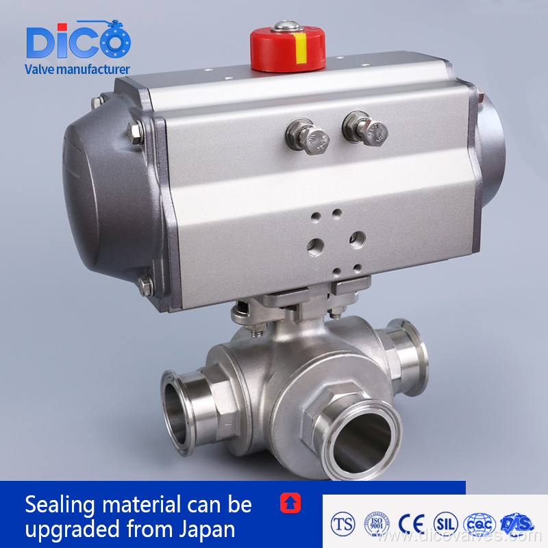 Clamp End High Platform Three Way ball valve