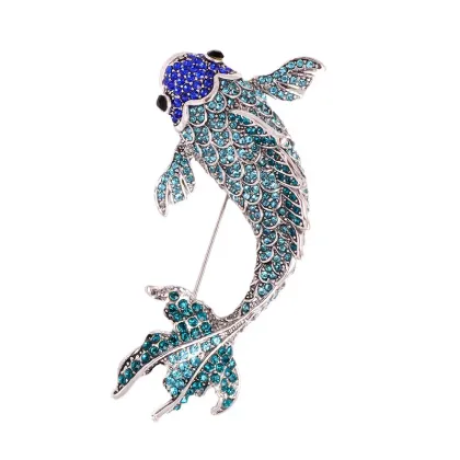 Creative Swimming Koi Carp Fish Brooches with Rhinestones