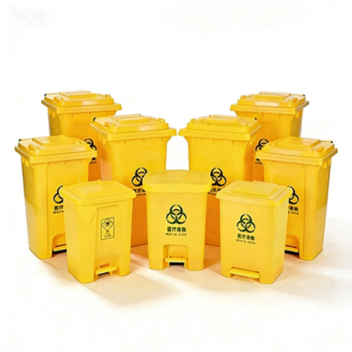 Yellow Large Plastic Medical Trash Can with Lid