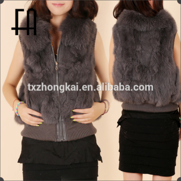 Factory wholesale price rabbit fur knit vest with fox fur collar