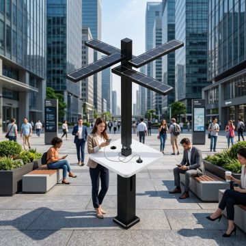 Intelligente Solarbank mit USB-A/USB-C-Anschlüssen zum Aufladen des Telefons, Bluetooth-Lautsprecher, LED-Umgebungslicht