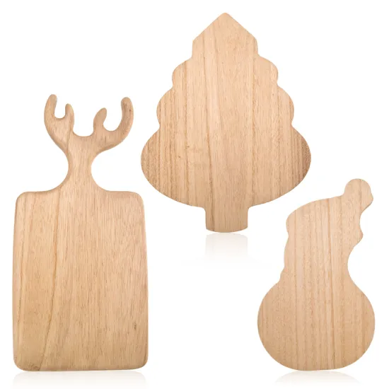 Wooden Christmas Theme Serving Tray, Including Reindeer, Santa Hat, and Christmas Tree Elements