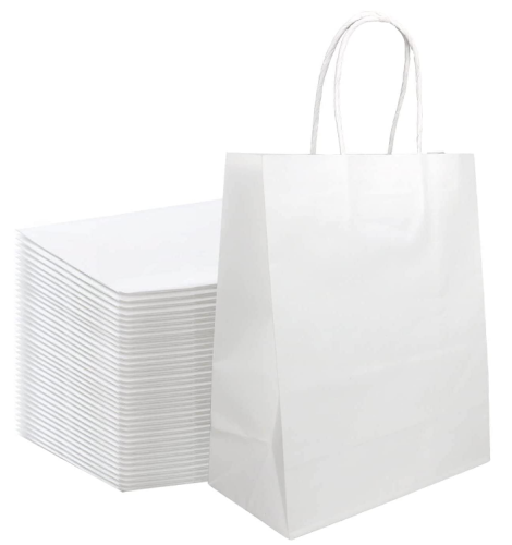Bolsa de papel Kraft em massa branca com alças