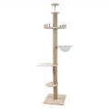 Eco-Friendly Natural Solid Wood Modern Cartoon Pattern 4-Tier Multi-Level Indoor Cat Tree with Interactive Toy for Large Cats