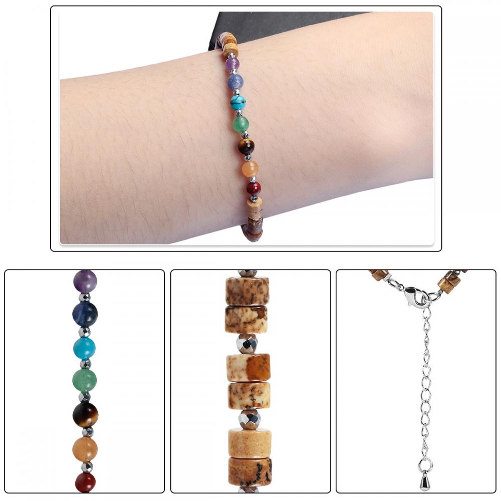 7 brazalete de meditación de yoga de chakra reiki curación de piedra cristalina doble capa natural de piedra de piedra preciosa para mujeres hombres