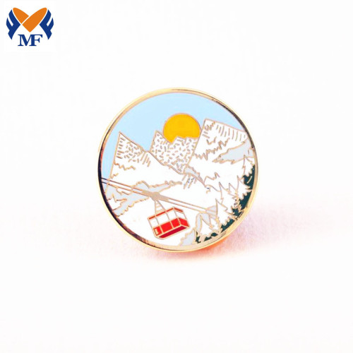 Μεταλλικό τριαντάφυλλο χρυσό χιονισμένο βουνό Pin Senamel