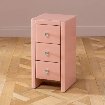 Pink Glass 3 Drawer Slim Narrow Bedside