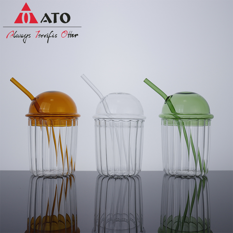 Kitchen striped glass straw juice bubble water Cup