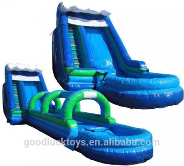 factory price big green inflatable water beach wave n slip slide for water park