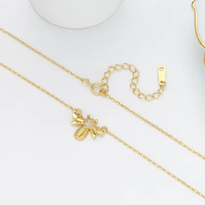 S925 Silver Inlaid With Stone Small Bee Clavicle