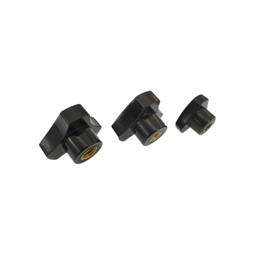 Industrial Factory Machine Parts: Black Bakelite Triangle Knob with Female Threaded Screw and Brass Inserts