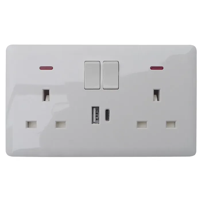 Soket Sakelar 2-Gang DP 2-Gang yang Diindikasikan Neon 13A