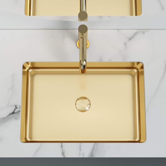 PVD Color Color Golden Aço inoxidável Pia de banheiro