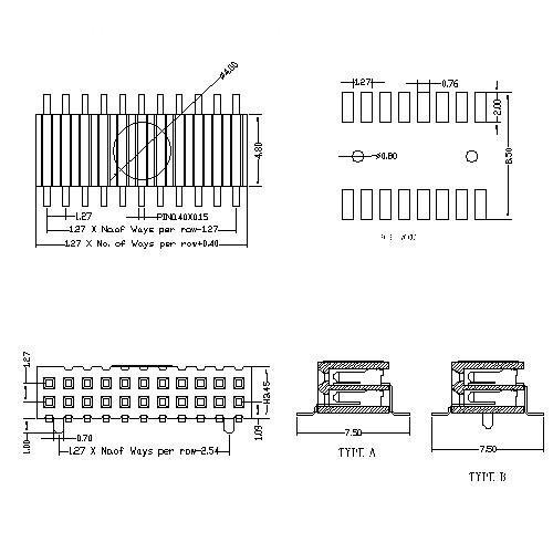 1.27 mm Female Header Dual Side Insert SMT